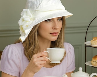 Handmade Parasisal Straw Cloche Hat: Downton Abbey Style, "Sophia"