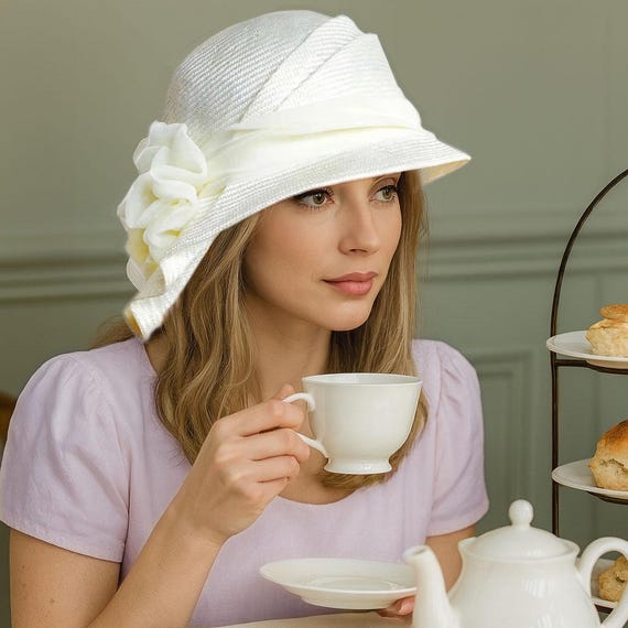 Handmade Parasisal Straw Cloche Hat: Downton Abbey Style 