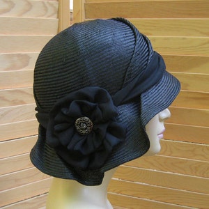 Sophia, straw millinery hat, womens hand made cloche, black straw hat image 4