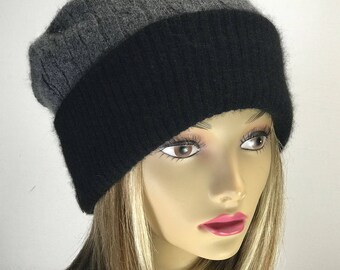 Mens 100% Cashmere Beanie Hat - 'black' - Handmade in Scotland by