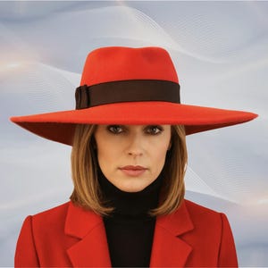 Velour Felt wide brim Fedora, wired brim,  womens millinery hat,  color red, &quot;Carmen&quot;
