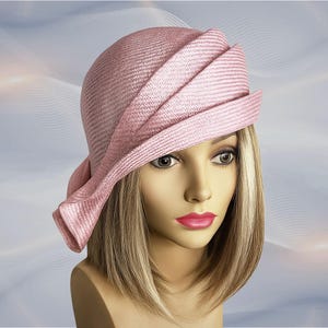 Ava, parasisal straw, side drape millinery hat, women straw cloche hat
