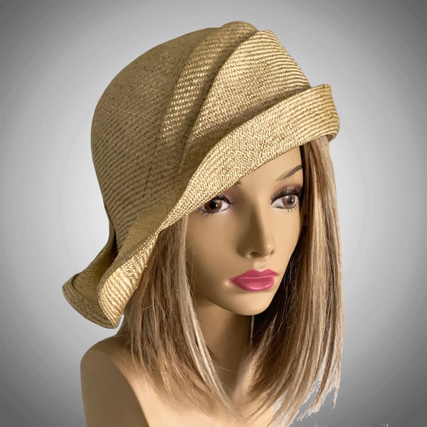 Ava, parasisal straw, side drape millinery hat, women straw cloche hat