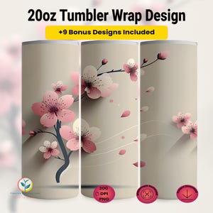 桜のタンブラーラップ、花柄 20 オンス スキニータンブラー昇華デザイン、日本の花 PNG、彼女への春のギフト、ミニマリストラップ