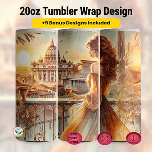 Golden Sunset in Rome Tumbler Wrap, Romantic 20oz Skinny Tumbler Sublimation Design, Italian Sunset Wrap Png, Travel Gift for Her