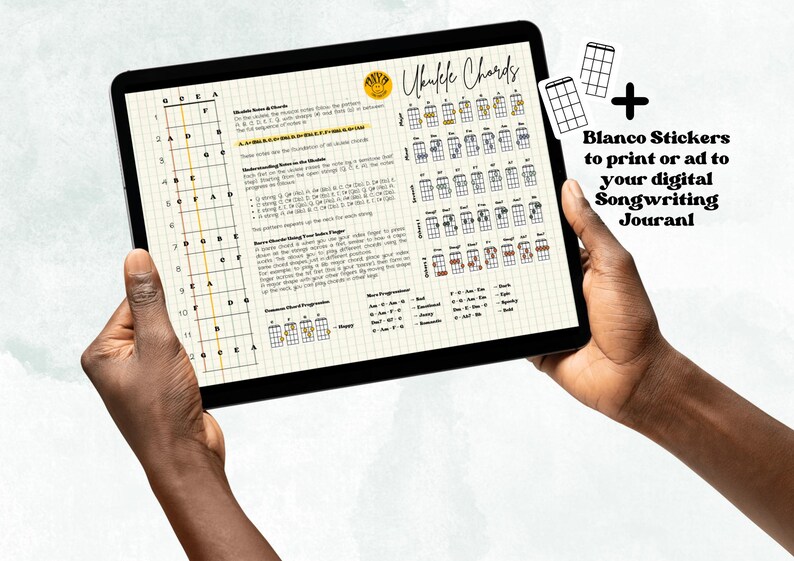 Beginner Ukulele Chords Chart Blank Ukulele Chord Stickers PDF and PNG Printable Wall Art ...