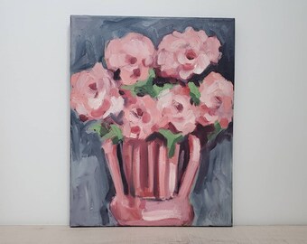 Pink Peony painting 11 x 14 original pink floral framed wall art flower gift for her