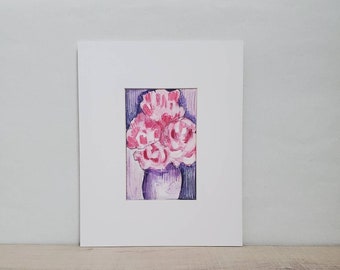 Peony Painting Original Art Utah artist vintage floral pink purple