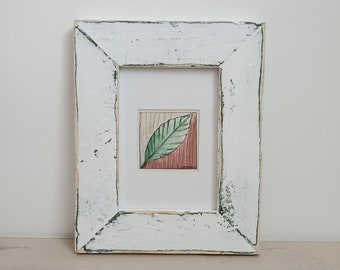 Leaf drawing framed white distressed handpainted farmhouse art