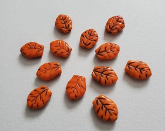 Vintage beads Art Deco Glass ceramic Orange Leaf Bead Supply Destash Antique Czech