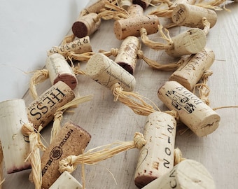 Cork garland wine lover gift upcycled rustic boho farmhouse decor crafts with corks