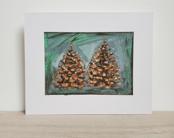 Pine cone original painting on paper Utah artist