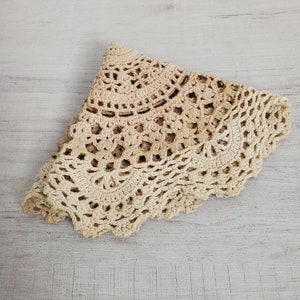 Vintage doily destash cotton beige brown for repurposing and crafting