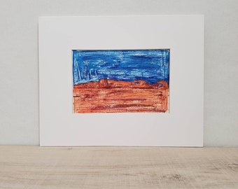 Moab Utah Art Landscape Red Rock Blue Sky Embellished Monotype Original