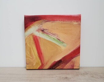 Small Abstract Painting Gallery Wrap canvas 10 x 10 Art Modern Bright Colorful Wall Decor Pink Yellow Green