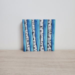 Aspen tree painting on wood mini art