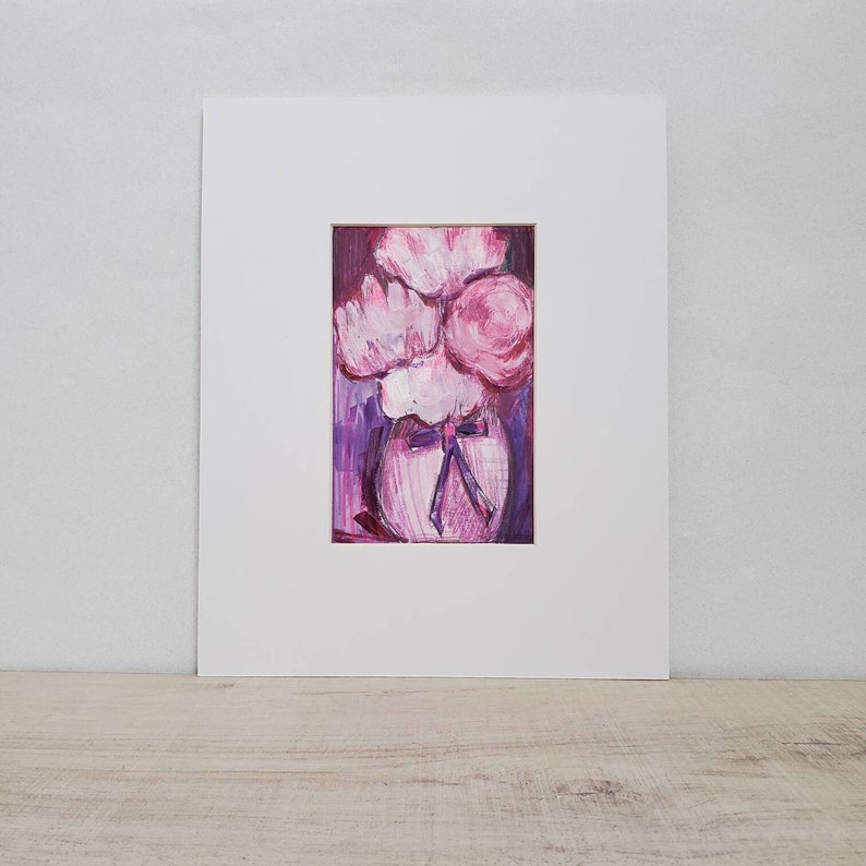 Peony illustration Pink vintage Floral Wall art Decor purple park city artist image 1