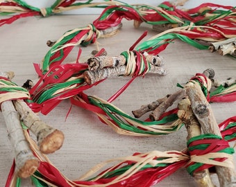 Christmas garland rustic twigs red and green holiday fireplace decor