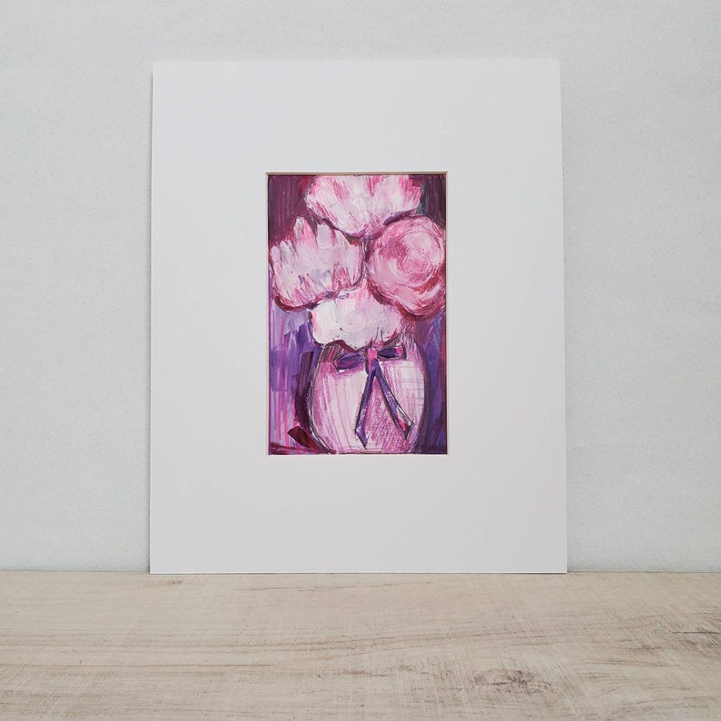 Peony illustration Pink vintage Floral Wall art Decor purple park city artist image 2