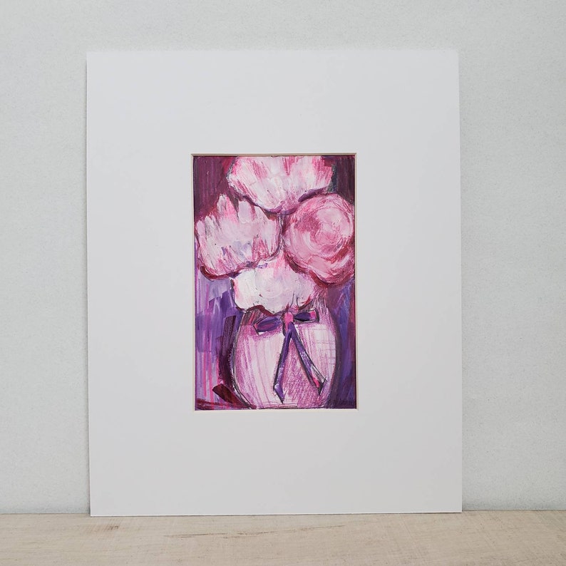 Peony illustration Pink vintage Floral Wall art Decor purple park city artist image 5