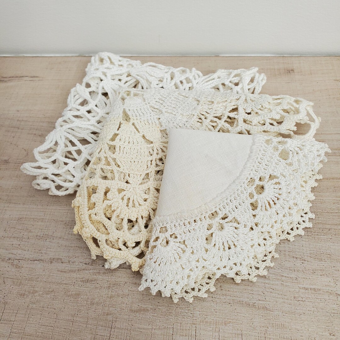 Vintage Doily Destash Lot 3 Cotton Crochet Lace For Repurposing And