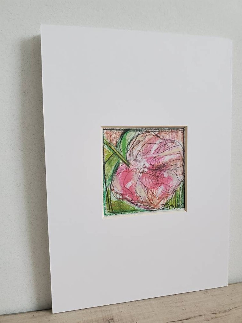 Peony Drawing floral Small Pink Art gift pastel drawing Shabby Chic Cottage