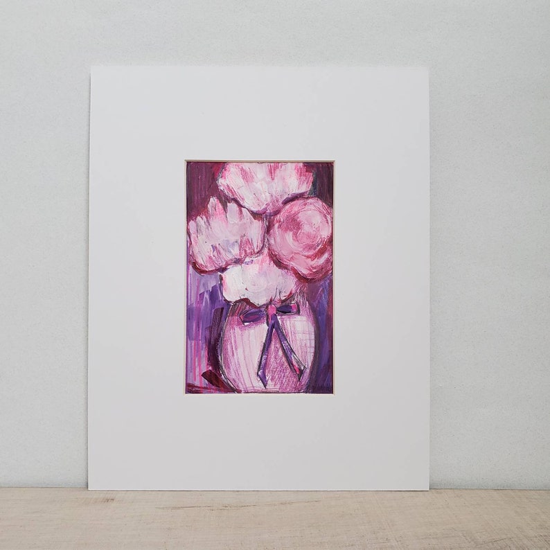 Peony illustration Pink vintage Floral Wall art Decor purple park city artist image 4