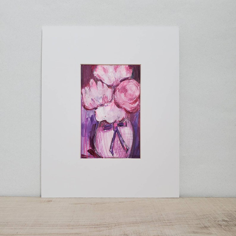 Peony illustration Pink vintage Floral Wall art Decor purple park city artist image 3