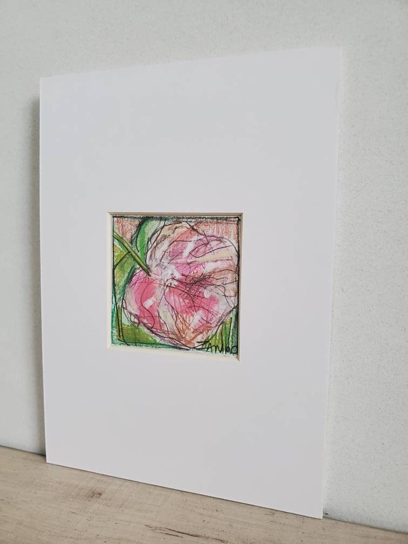 Peony Drawing floral Small Pink Art gift pastel drawing Shabby Chic Cottage