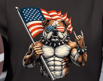Merica Bulldog PNG, Patriotic Dog Sublimation Design, 4th of July American Muscle Bulldog Graphic, USA Digital Download