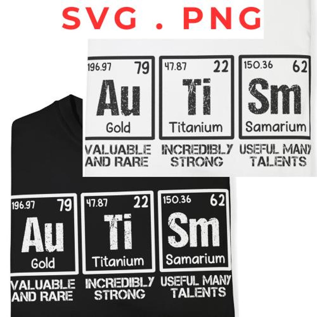 Autistic In Elements Autism Awareness Periodic Table SVG & PNG Bundle - Etsy