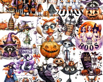 Retro Halloween PNG Bundle: Spooky Clipart, Sublimation Graphics (Digital Download)