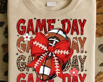 Coquette Football Game Day PNG: Red Bow, Leopard Print (Digital Download)