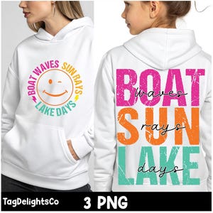 Retro Summer Lake Days PNG: Boat Waves Sun Rays (Digital Download)