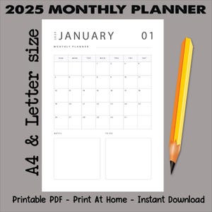 2025 Monthly Planner: One Page Landscape (A4/Letter PDF)