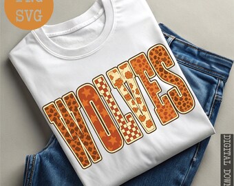 Wolves Pumpkin Leopard PNG: Grunge Mascot Shirt Design (Digital Download, SVG/PNG File)
