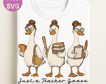 Teacher Goose PNG Bundle: Coquette Preppy Floral Design (Digital Download, SVG Included)