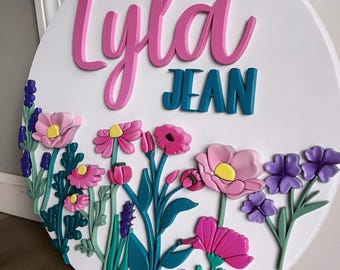 Personalized Wildflower Nursery Name Bedroom Sign