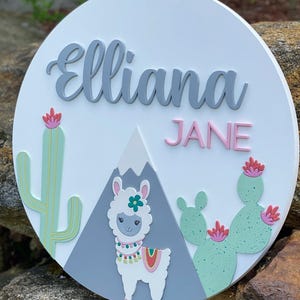 Personalized Cactus Llama Nursery Name Bedroom Sign