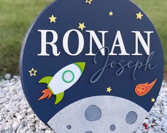 Personalized Space Theme Childrens Nursery Name Sign