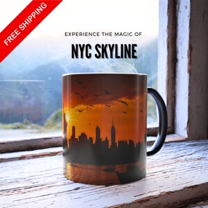 Kubek magiczny NYC Skyline - Kubek Statua Wolności w Nowym Jorku - Kubek wrażliwy na ciepło - Prezent dla wielbiciela NYC 11 uncji
