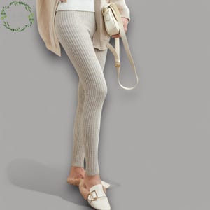 100% merinowol damesjoggingbroek | Gebreide broek legging |Vintage lange wollen broek |  Warme loungebroek | Zachte wollen gebreide dameskleding
