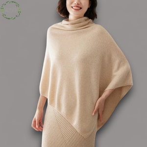 Turtleneck Wool Poncho Pullover for Women | 100% Wool Knitted Shawl Cloak | Soft Irregular Bat Sleeve Loose Sweater | Woollen Pullovers