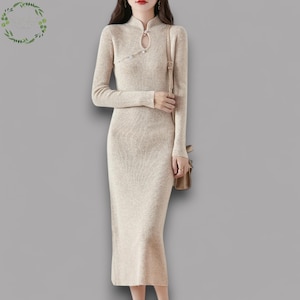 Frauen Slim Fit Kleid aus 100% Merinowolle | Herbst-Winter-Strickwaren | Vintage Grace Pullover Pullover Rock | Elegante Wolle schmal Pullover Kleid