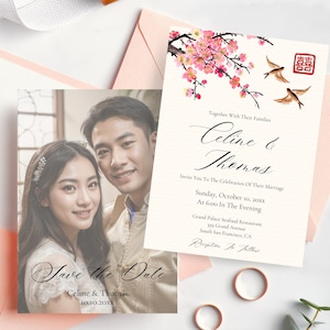 Moderne chinesische Hochzeitseinladung Vorlage mit Foto Save The Date Hochzeitseinladung Digital Download Canva Printable 5 x 7