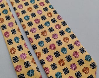 Vintage Gianni Versace Silk Necktie: Medusa Scarf Pattern, Made in Italy