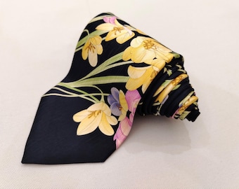 Corbata de seda vintage Leonard Paris, diseño n.° 71974, estampado floral, corbata de lujo italiana.