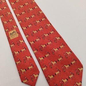 Authentic Hermes Paris Vintage 7858 UA Silk Necktie, Centaurs Rare Pattern, Red Luxury Men&#39;s Tie, Excellent Condition