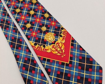 Corbata de seda jacquard de Gianni Versace con estampado de Medusa a cuadros azul para hombre, corbata de lujo italiana