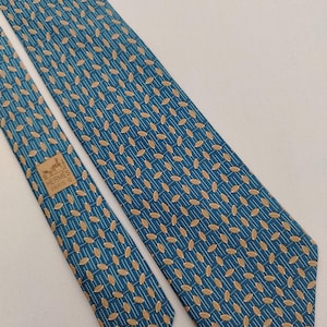 Hermes Paris 5617 MA Pure Silk Designer Necktie Geometric H Pattern Blue Men Tie France